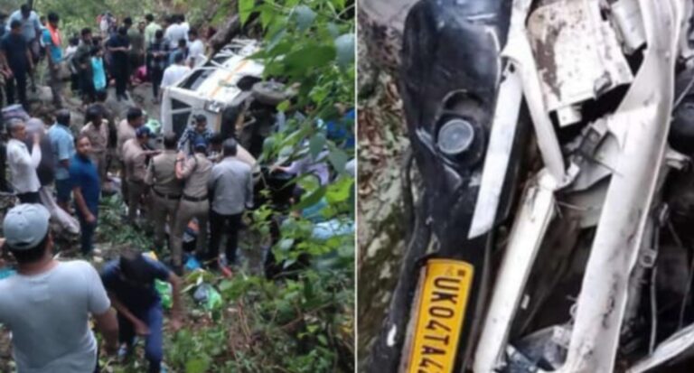 ओखलकांडा- अनियंत्रित होकर गहरी खाई में जा गिरी मैक्स गाड़ी हादसे में मां-बाप और बेटी और चालक समेत 6 लोगो की हुई दर्दनाक  मौत, चार घायल।