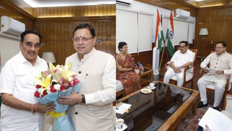 नई दिल्ली- मुख्यमंत्री पुष्कर सिंह धामी ने की केन्द्रीय जल शक्ति मंत्री सीआर पाटिल से की भेंट। राज्य की लंबित जल विद्युत परियोजनाओं के संबंध में की चर्चा।